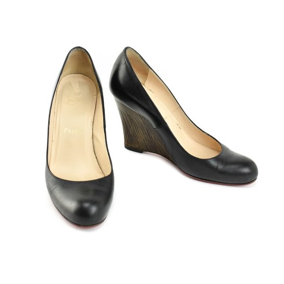 Christian Louboutin Shoes - LOUBOUTIN: Black, Leather & "Bamboo" Wedge Heels